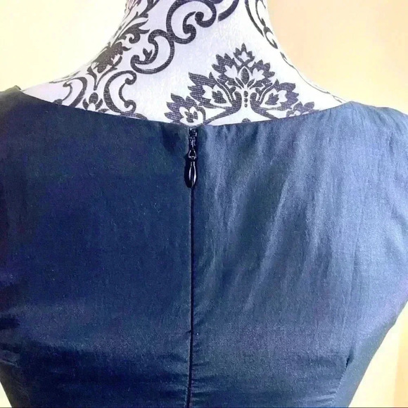 Anthropologie Retro Black Gold Polka Dot Fit & Flare Mini Flower Dress Size S - Picture 9 of 13